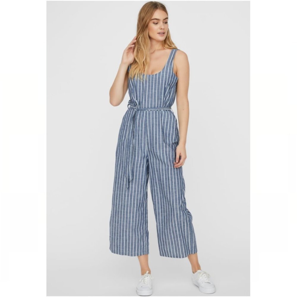 Vero Moda Dotti Stripe Chambray Crop Jumpsuit